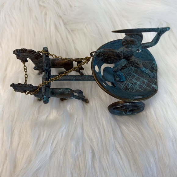 Vintage Bronze Chariot Figurine with Blue Accents - Picture 4 of 9